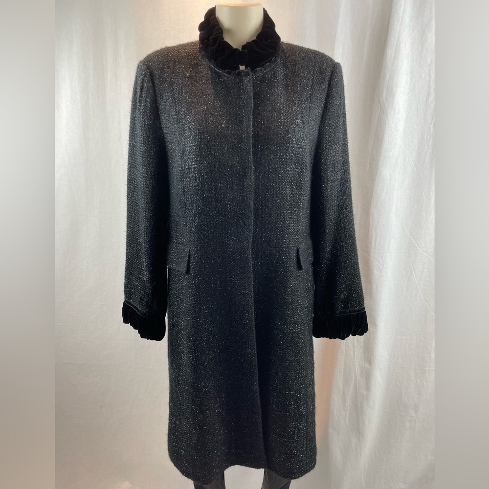 SPANNER Black and Sliver Metallic Fleck Mandarin Collar Knee Lenght Coat 12